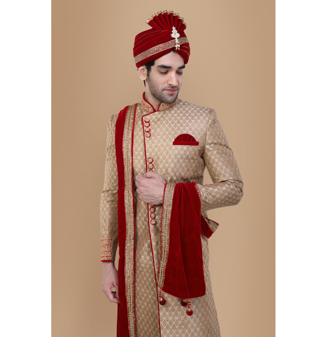 Traditional Beige Sherwani Suit image number 0